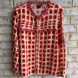 Red and Cream Women's Blouse